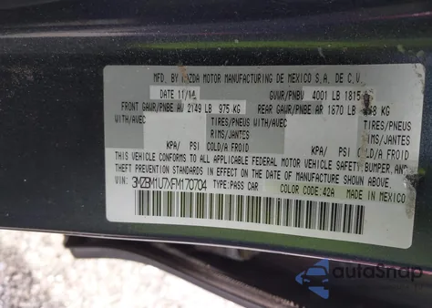 2015 Mazda Mazda3 I Sport z USA, uszkodzony, nr VIN 3MZBM1U7XFM170704